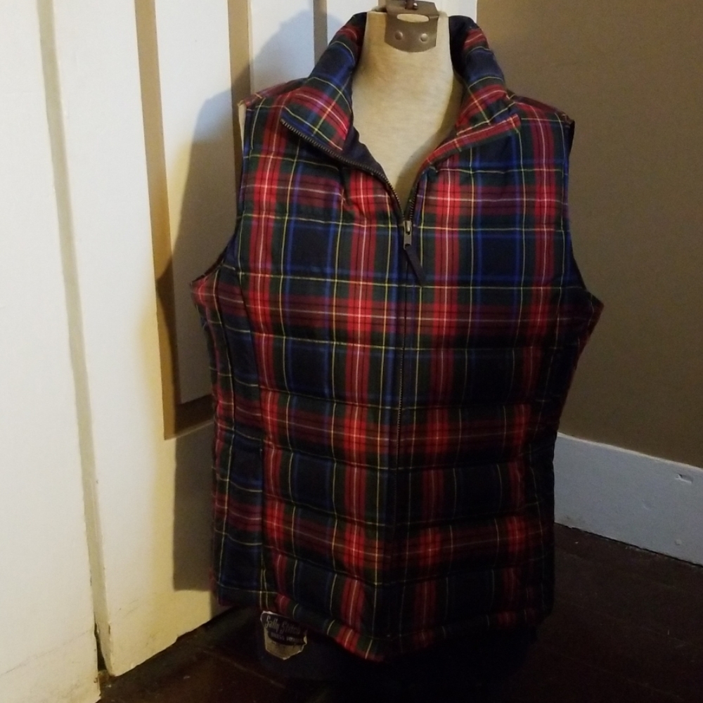 Talbots red plaid quitled vest